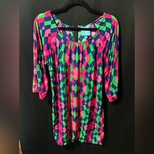 Escapada Vibrant Long Sleeve Dress in Pink, Green, and Blue